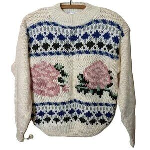Vintage Nuggets Sweater 80's Cottagecore Hand Knitted Preppy Floral Heritagecore